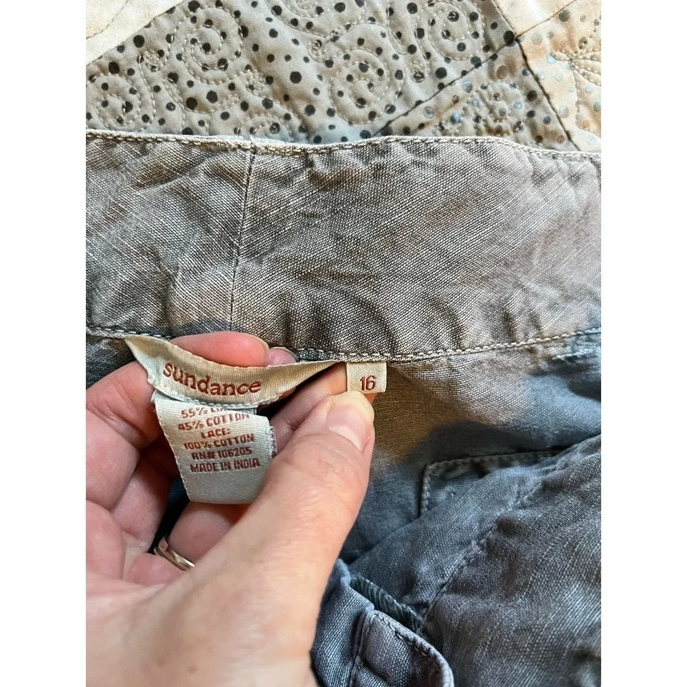 Sundance organia gray lace‎ trim linen blend pants size 16